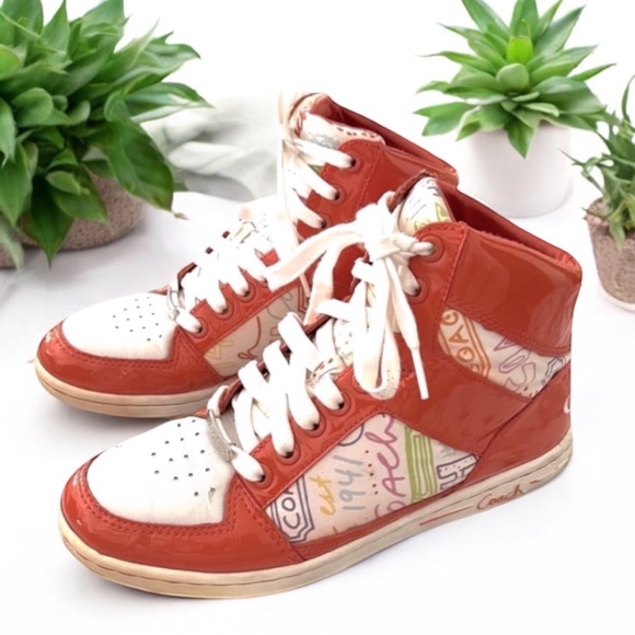 COACH Norra High Top Sneakers Orange Women’s Size 7 FAST SHIPPING - Picture 1 of 13